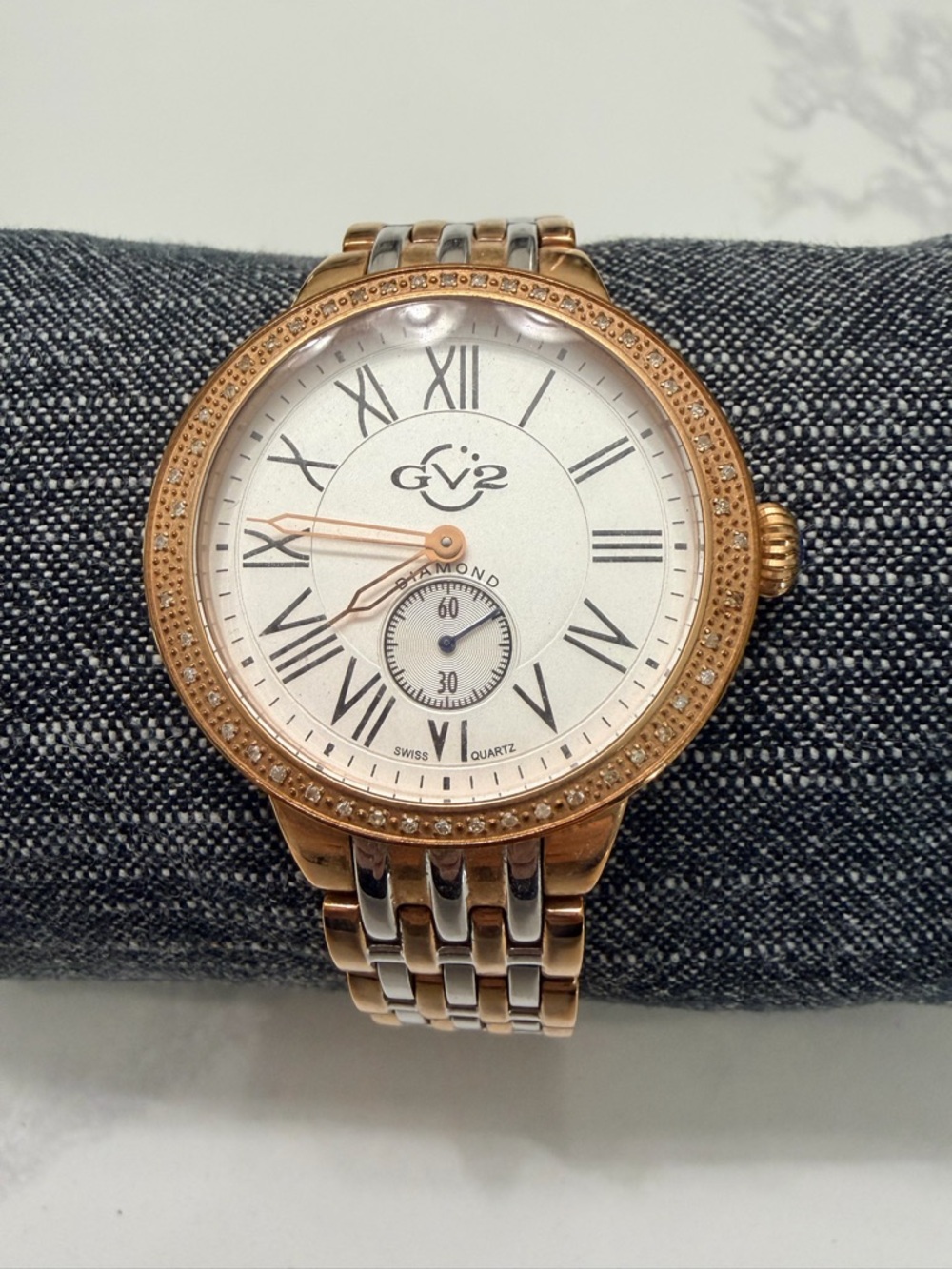 GV2 Two-Tone Rose Gold and Silver Women's Watch with Diamond Bezel - Model 9106